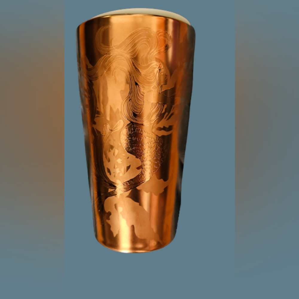 NWOT Starbucks 2022 Spring Gold Copper Siren Mermaid Double Wall Ceramic Tumbler